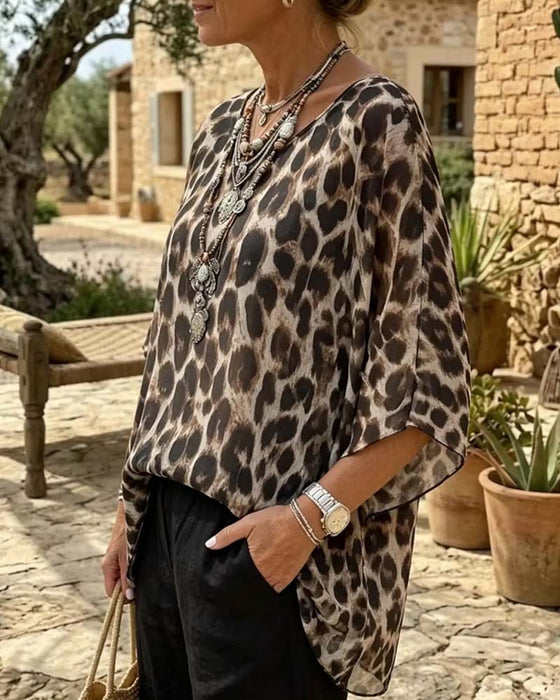 Blouse Luipaard Vleermuis-Mouw Los