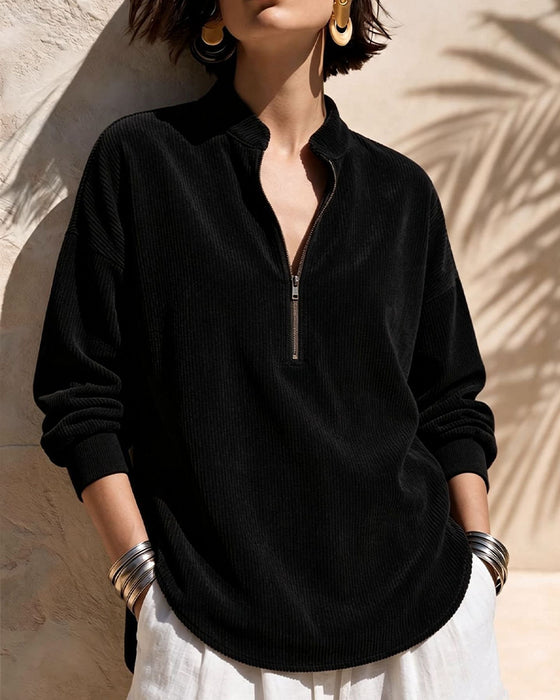 Blouse Rits Staande Kraag Ribfluweel