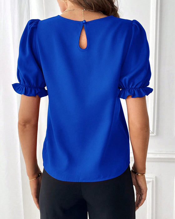Blouse Effen Kleur Ronde Hals