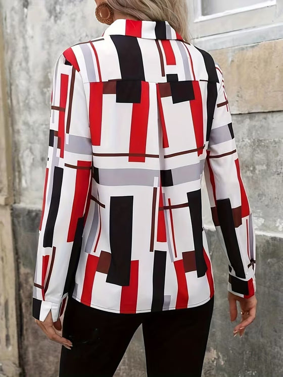 Bloes Kraag Verticaal Gestreept Lange Mouw