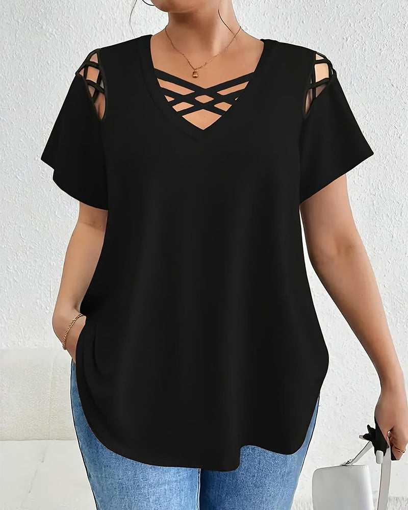 T-Shirt Effen Korte Mouw Kruisband