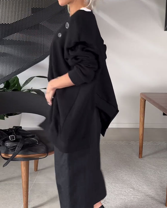 Effen casual sweatshirt met ronde hals en split