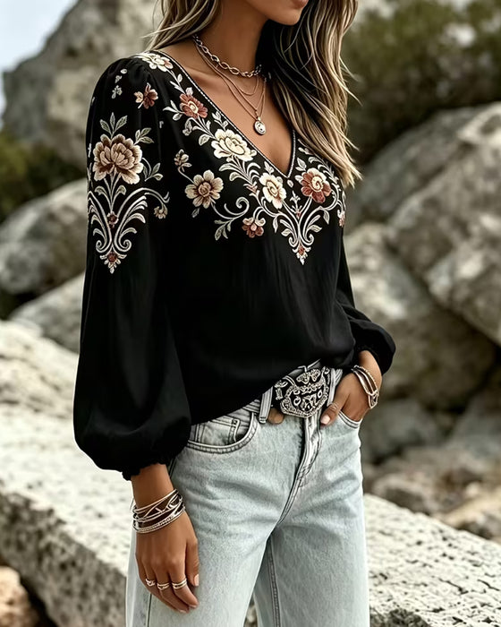 Blouse V-Hals Bloemen Casual
