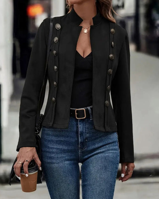 Stijlvol effen jasje met dubbele rij knopen