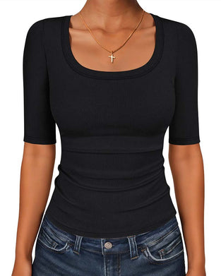 T-Shirt Slim Fit U-Hals Halfmouw