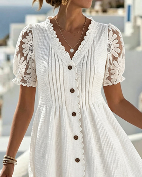 Jurk Pofmouw Zonnebloem Kant Patchwork
