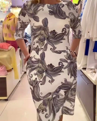 Jurk Cashew Bloem Ronde Hals Mode