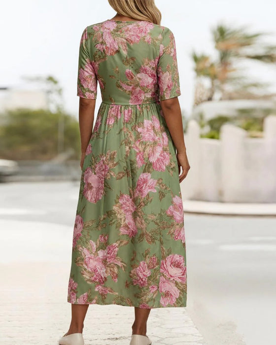 Jurk Bloemenprint Kruisband Wrap Lang