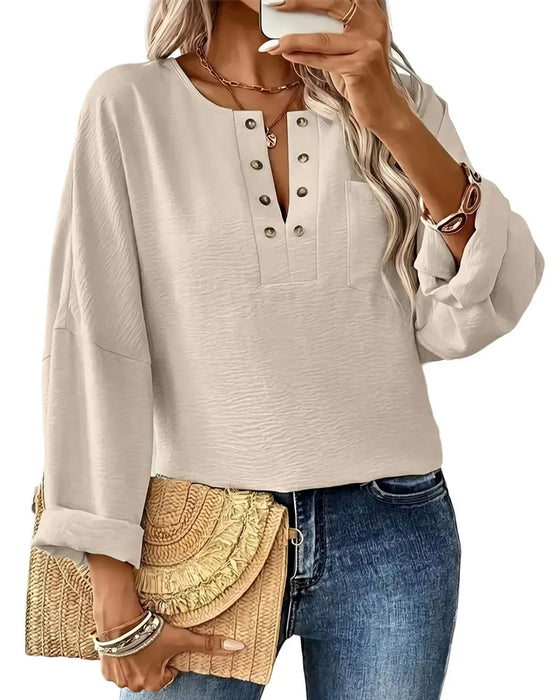 Blouse Effen Casual Lange Mouw