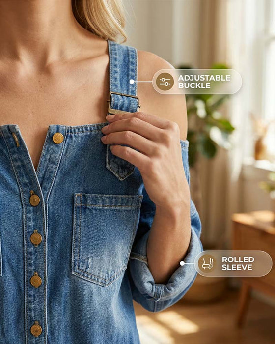 Jumpsuit Spaghettiband Koele Schouder Wijd Been Denim