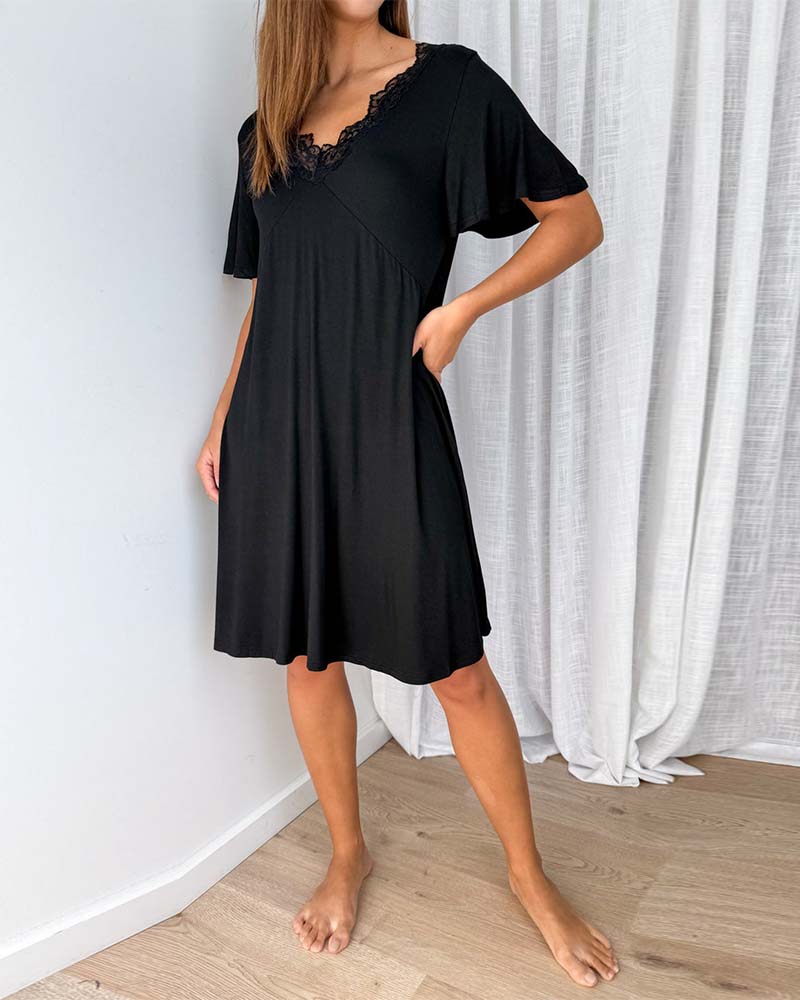 Jurk Kant Stiksel V-Hals