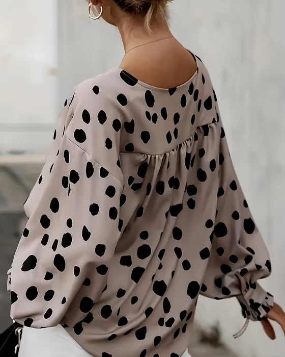 Blouse V-Hals Stip Pofmouw