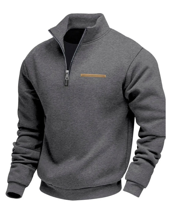 Sweatshirt Effen Kleur Staande Kraag Rits