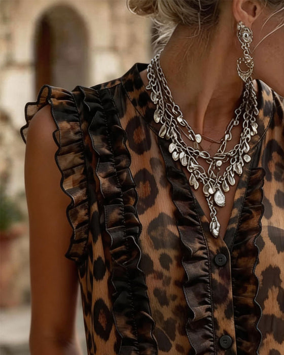 Tanktop Mouwloos Luipaardprint Ruche