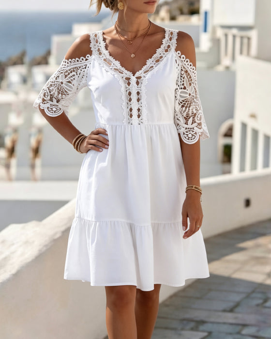 Jurken Kant Off-Shoulder Gelaagd Kort