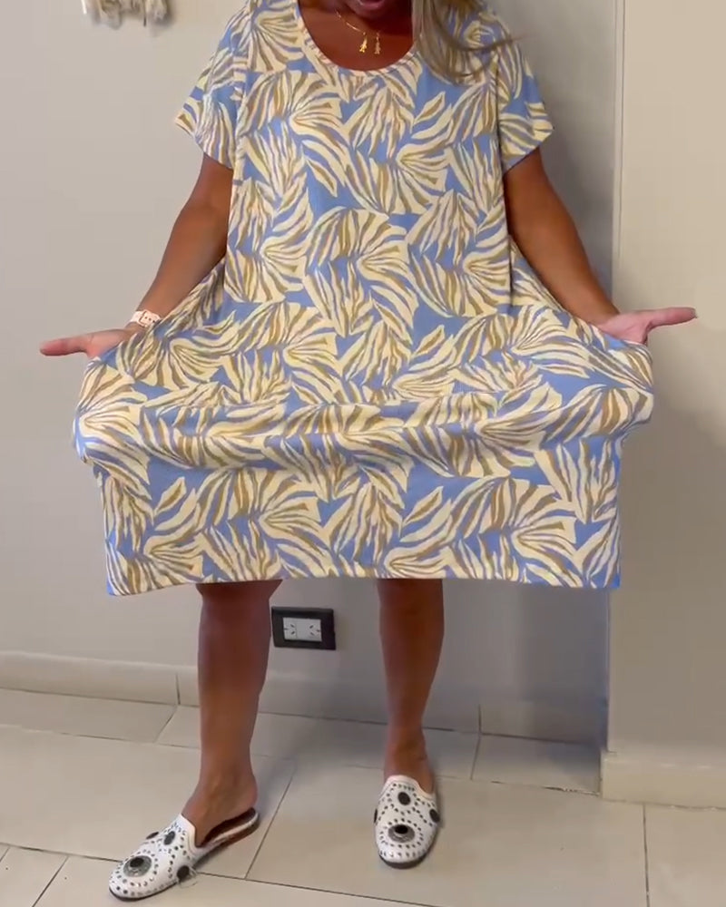 Jurk Korte Mouw Abstract Print Los