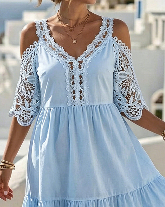 Jurken Kant Off-Shoulder Gelaagd Kort