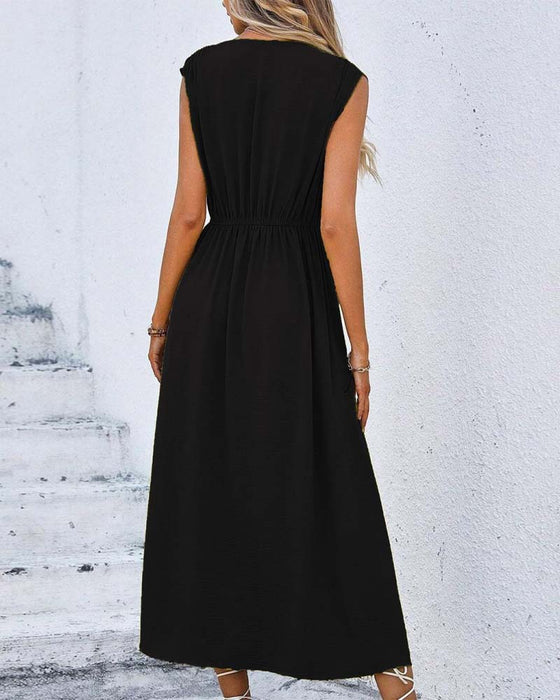 Jurk Effen Ingesnoerde Taille Strik