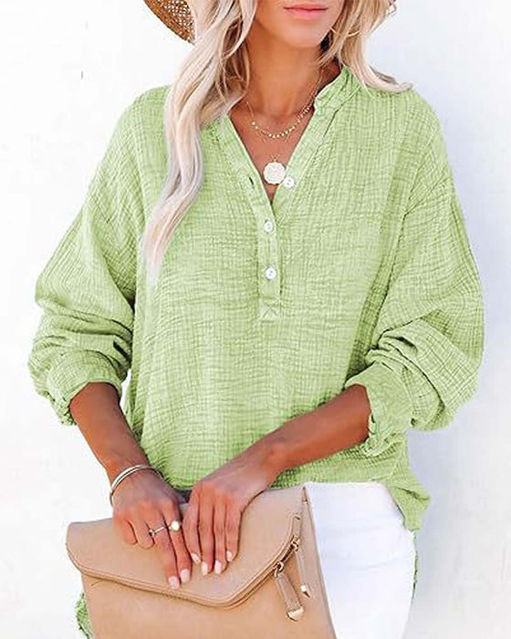 Blouse Geplooid Knoop Lange Mouw