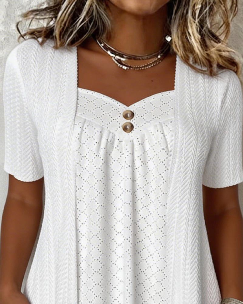 Blouse Nep Gelaagd Vierkante Hals Uitgesneden Patchwork