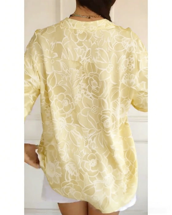 Blouse V-hals Met Knopen Bedrukt