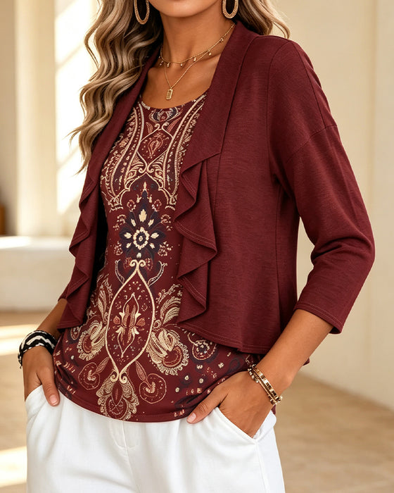 Blouse Imitatie Tweedelig Ruffle Print