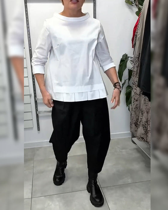 100% Katoen Bloes Wijde Kraag Effen Kleur Casual