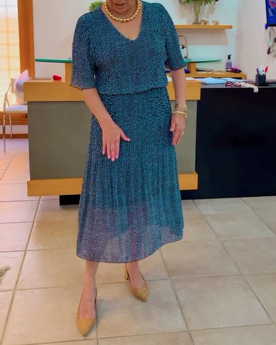 Losse rok met V-hals, halflange mouwen