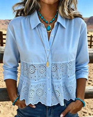 Blouse Uitsnede Patchwork Kraag