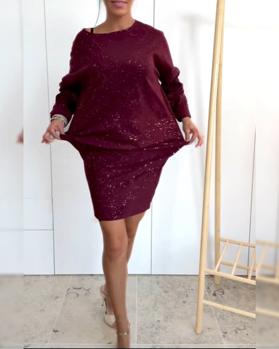 Jurk Ronde Hals Fijn Glitter Modieus