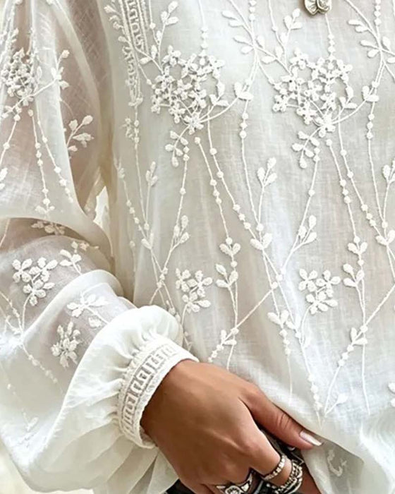 Blouse Driedimensionaal Bloem Lantaarn Mouw