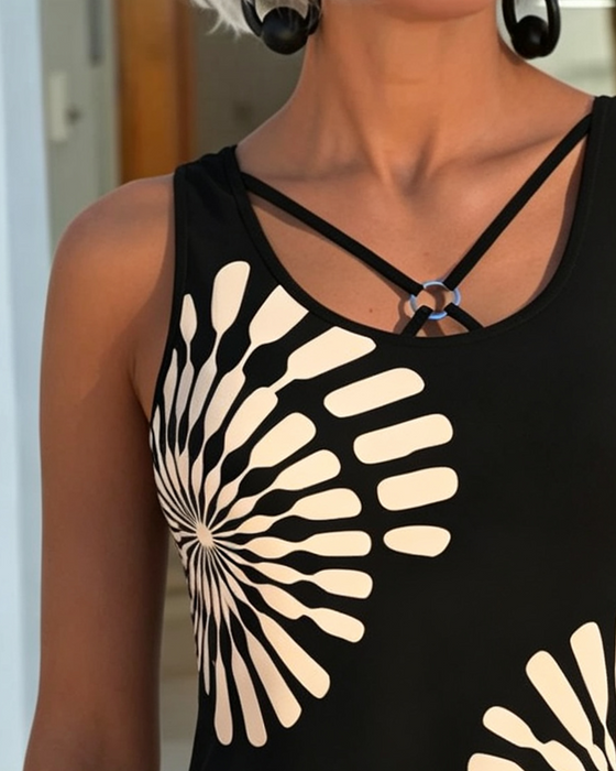Tankini Geometrische Print Kruisband Strik