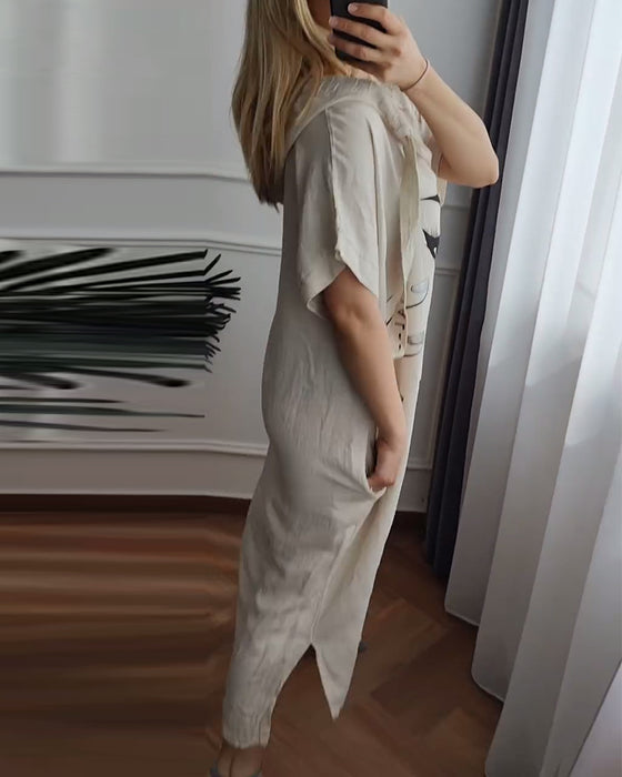 Jurk met Capuchon Bedrukt Losse Pasvorm