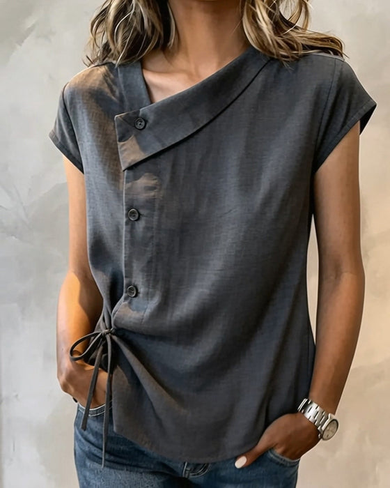 Effen Kleur Blouse Schuine Kraag