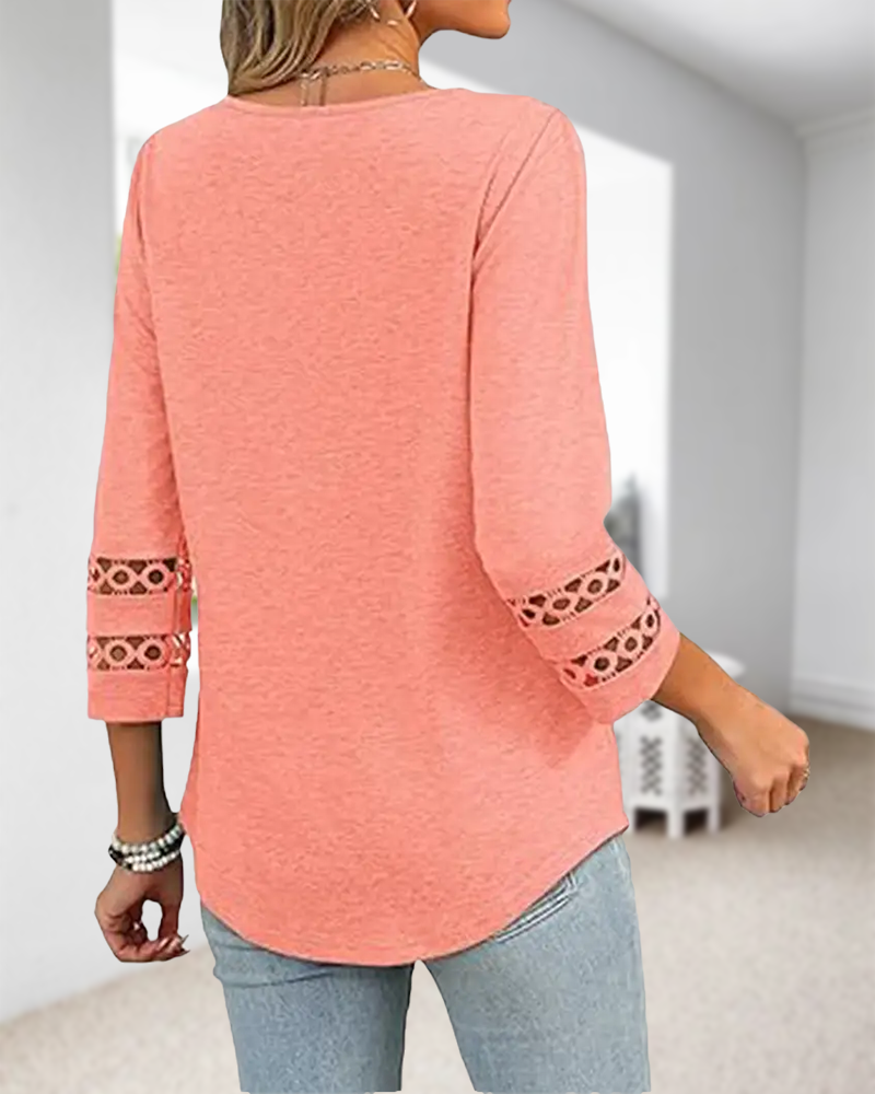 V-Knoop T-Shirt Met Holle Kragen Ontwerp