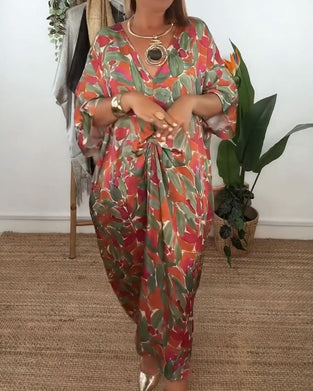 Jurk Met V-Hals En Gedraaid Printontwerp