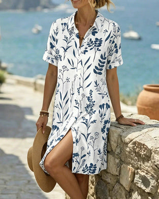 Jurk Botanische Print Knie Lengte Shirt