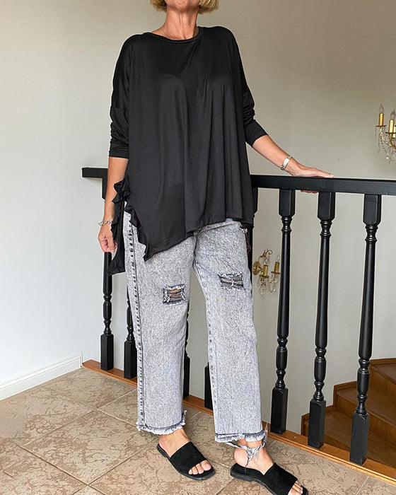 Effen kleur casual blouse met ronde hals