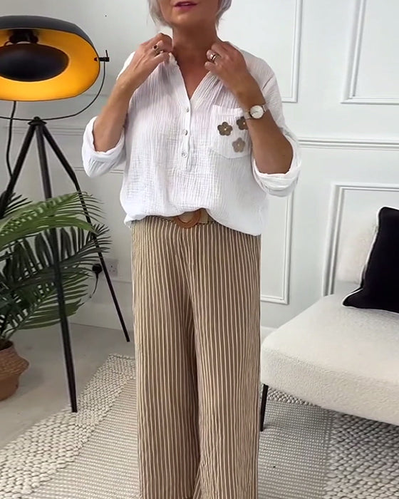 Casual blouse met lange mouwen en zak met bloemenprint