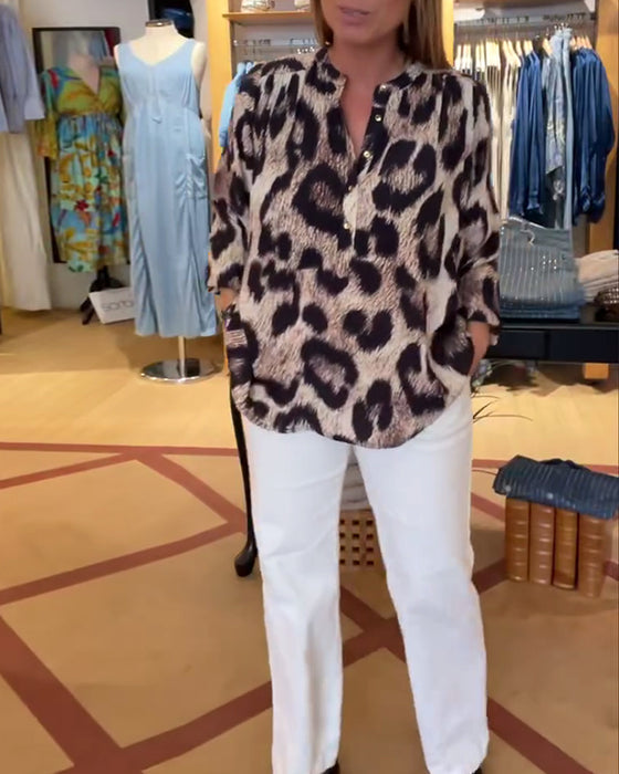 Blouse Los Leopardprint Halve Knoopsluiting
