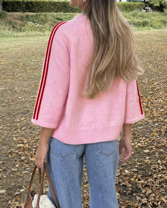 Cardigan Gestreept 3/4 Mouw Knoop