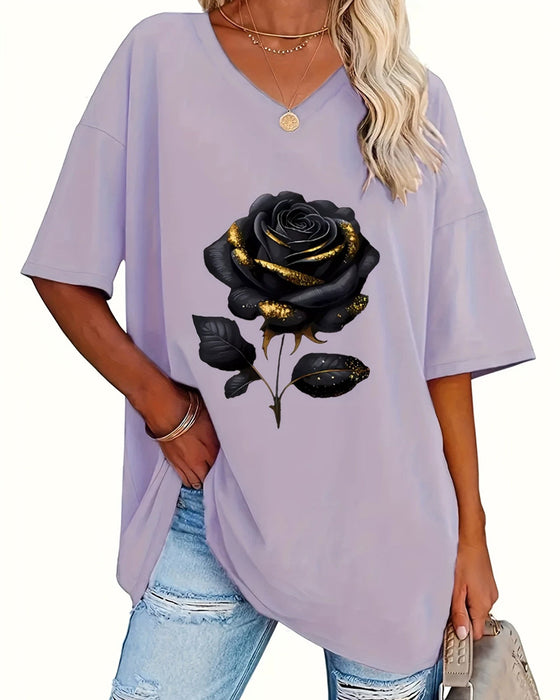 T-Shirt Rozenprint Loose Fit Half Mouw