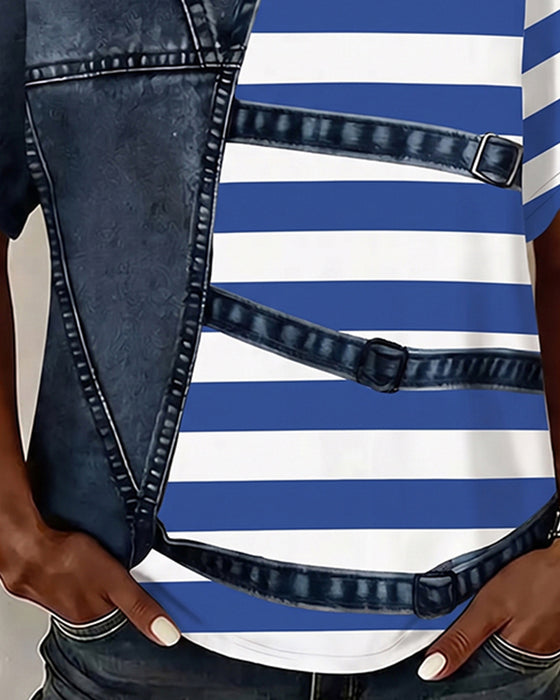 T-Shirt Streep Patchwork Print