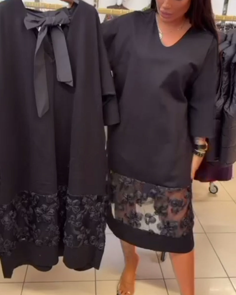 Stijlvolle Jurk Met Strik Op De Rug En V-Hals