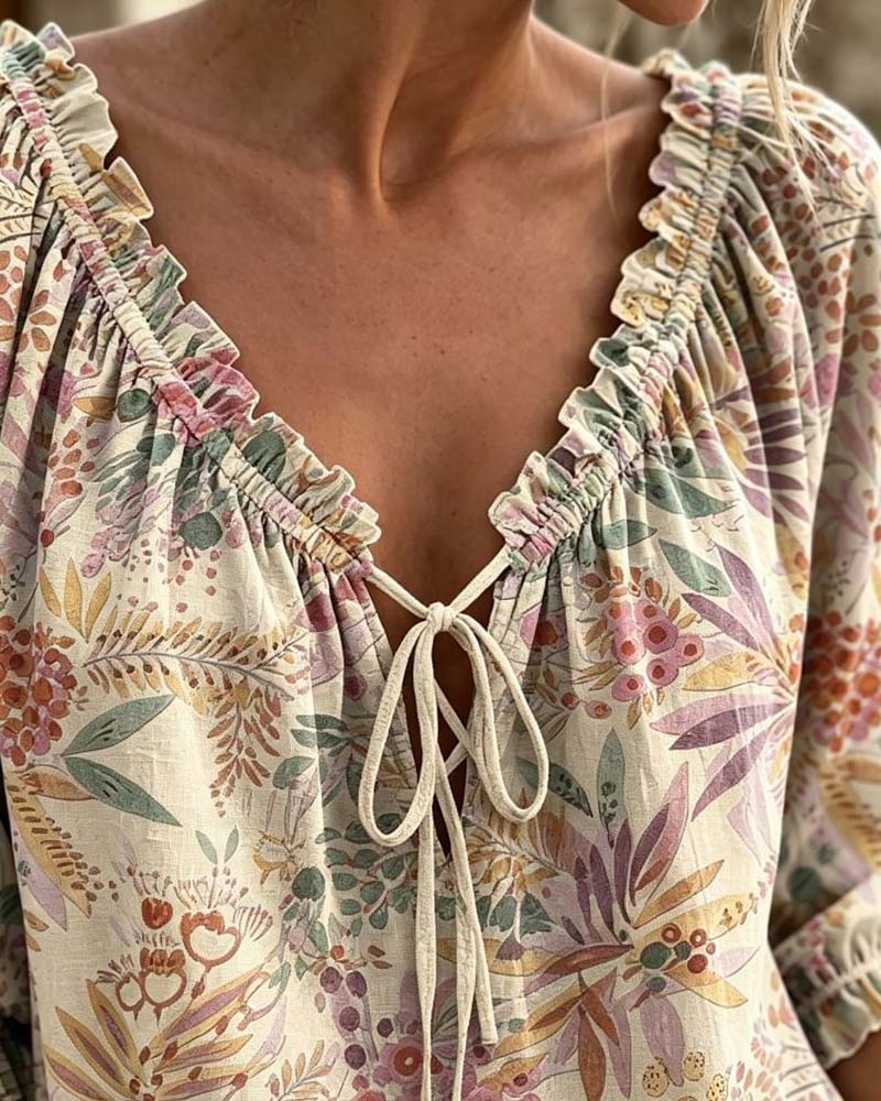 Blouse V-Hals Met Vetersluiting
