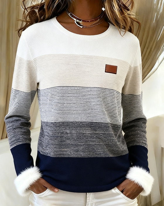 Modieuze Gestreepte Top Met Ronde Hals