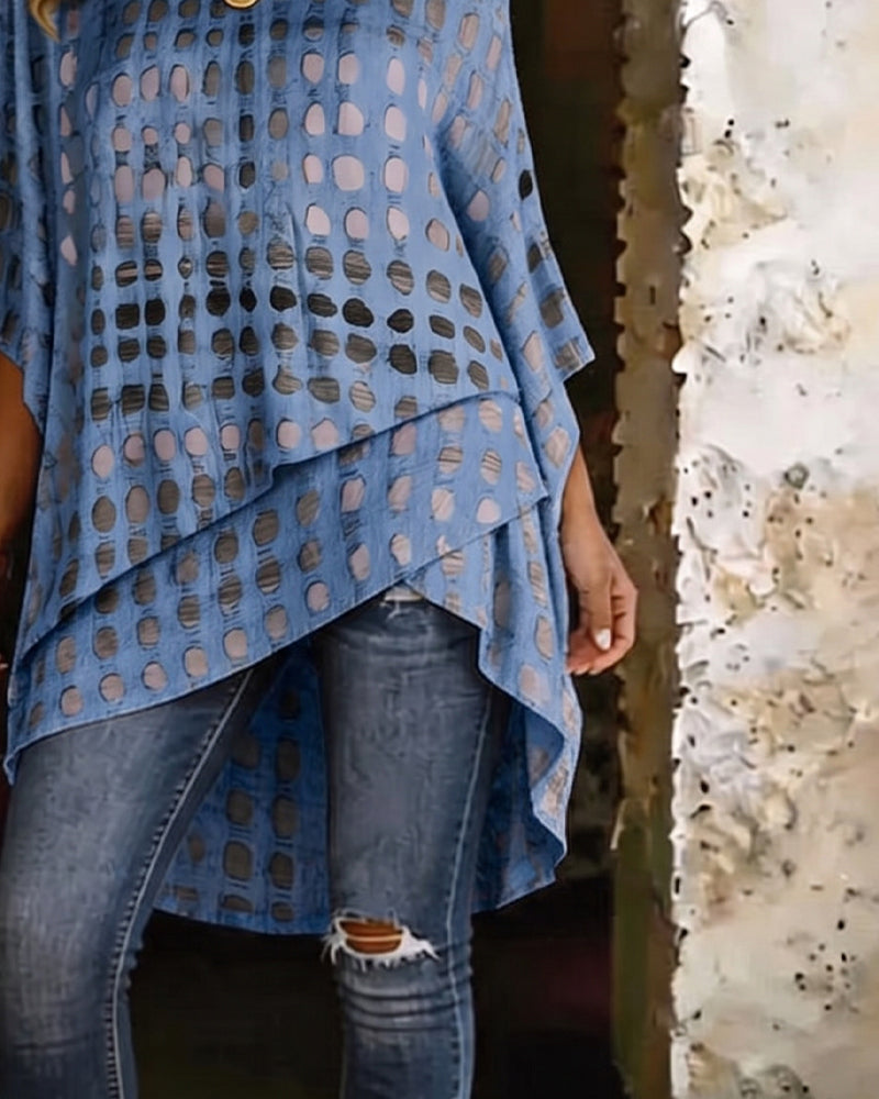 Blouse Stippenprint Een-Schouder Onregelmatig