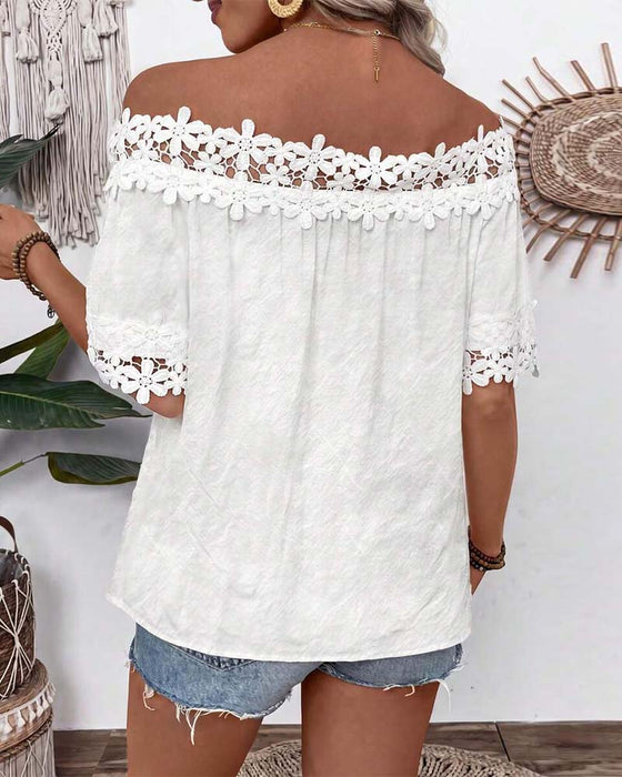 Blouse Kant Bardot Korte Mouw