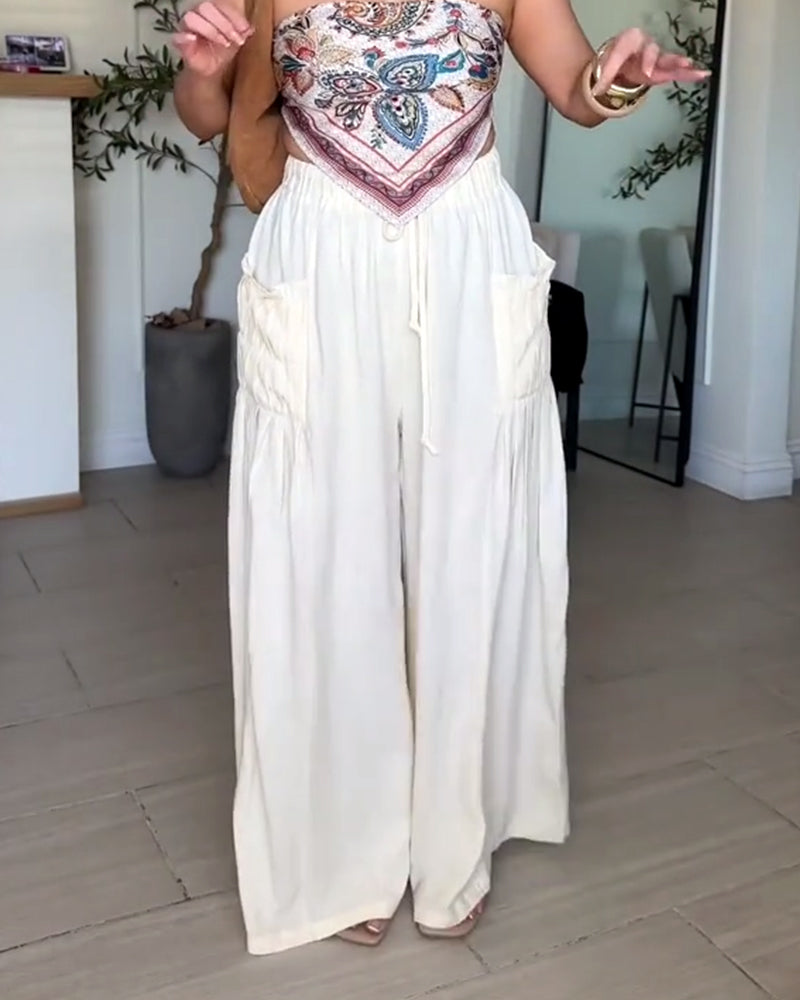 Broek Trekkoord Geplooid Zak Wijd Been