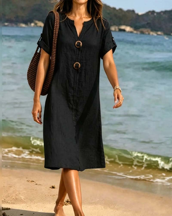 Casual Jurk V-Hals Effen Kleur